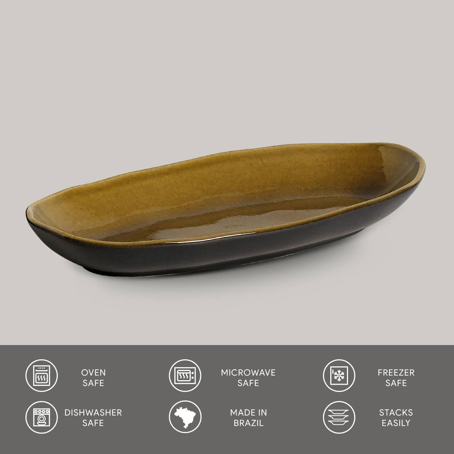 Deep Oval Platter Large Stoneware 12.6 x 6.3" Amber