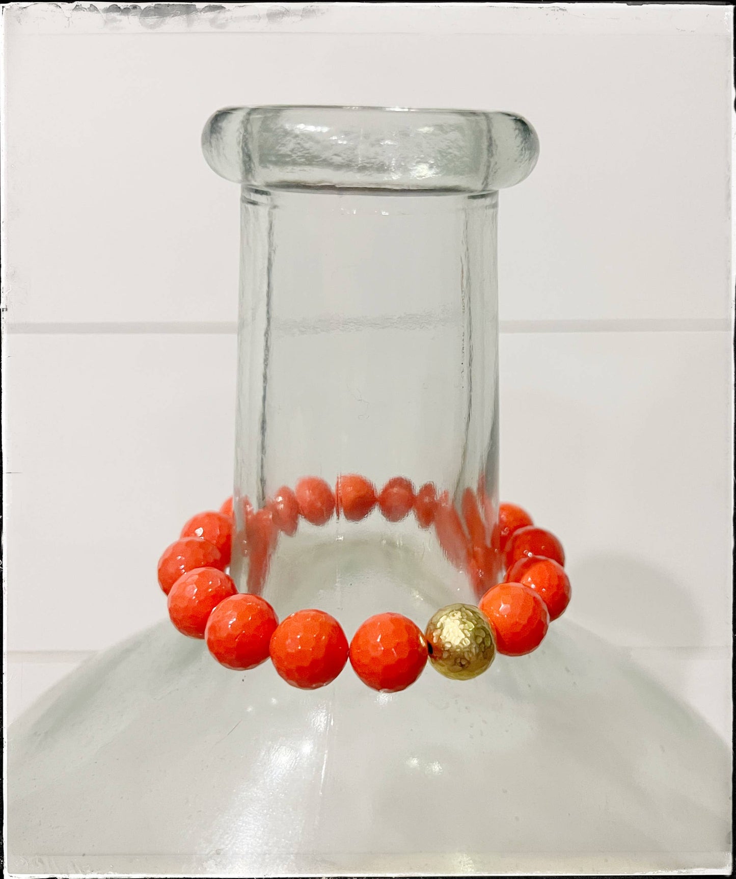 Red Mother of Pearl Gemstone Beaded Stretch Bracelet