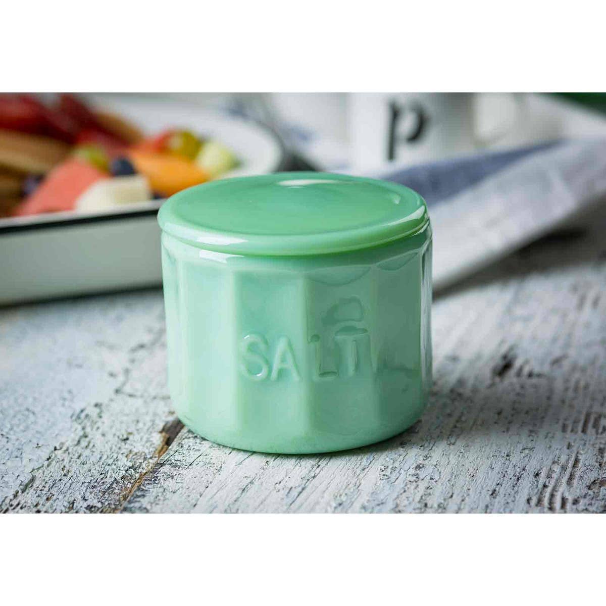 TableCraft Products Company - Jadeite Glass Collection Salt Cellar With Lid