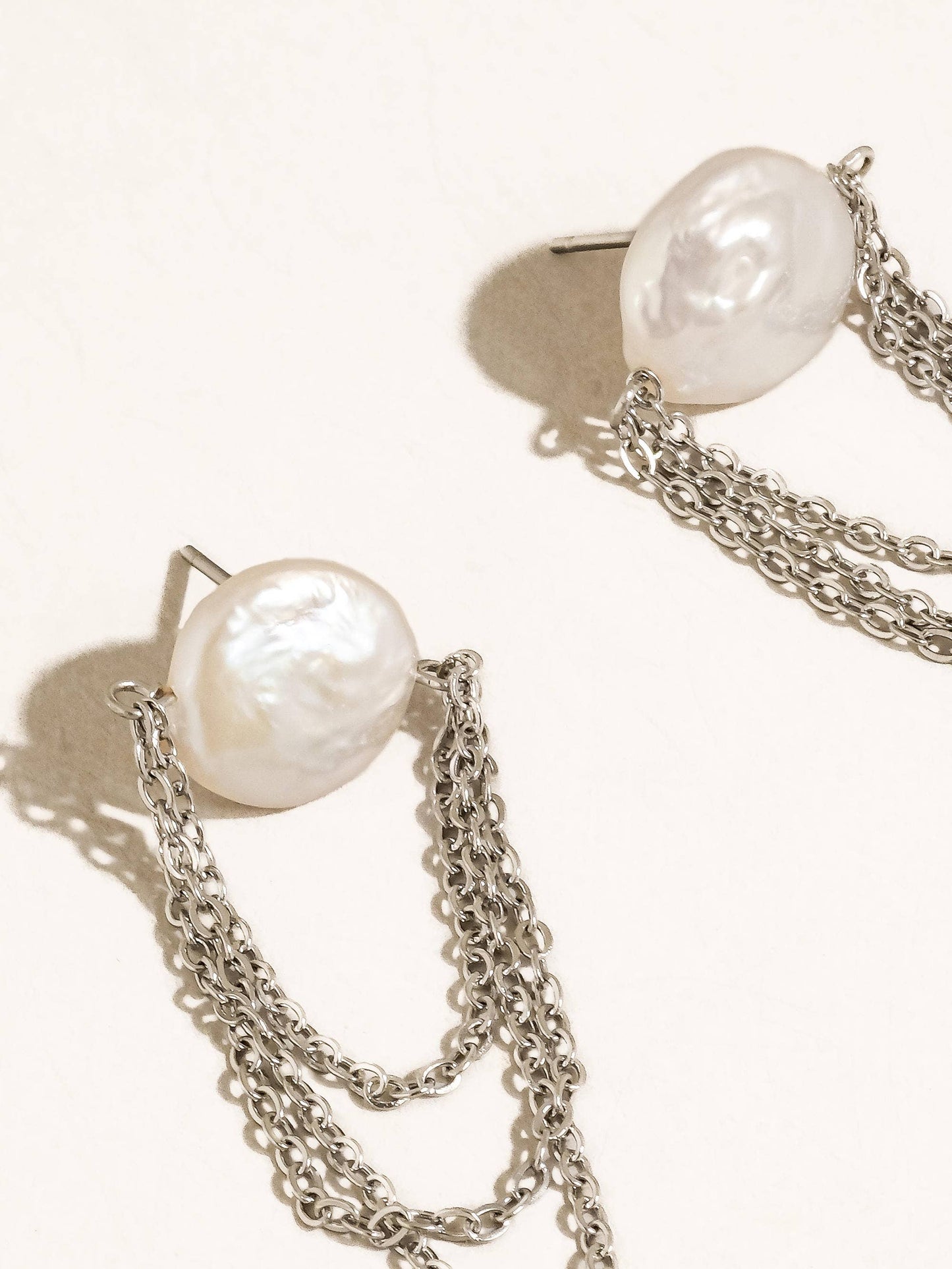 Shynelle 18K Gold Non-Tarnish Baroque Pearl Chain Earrings
