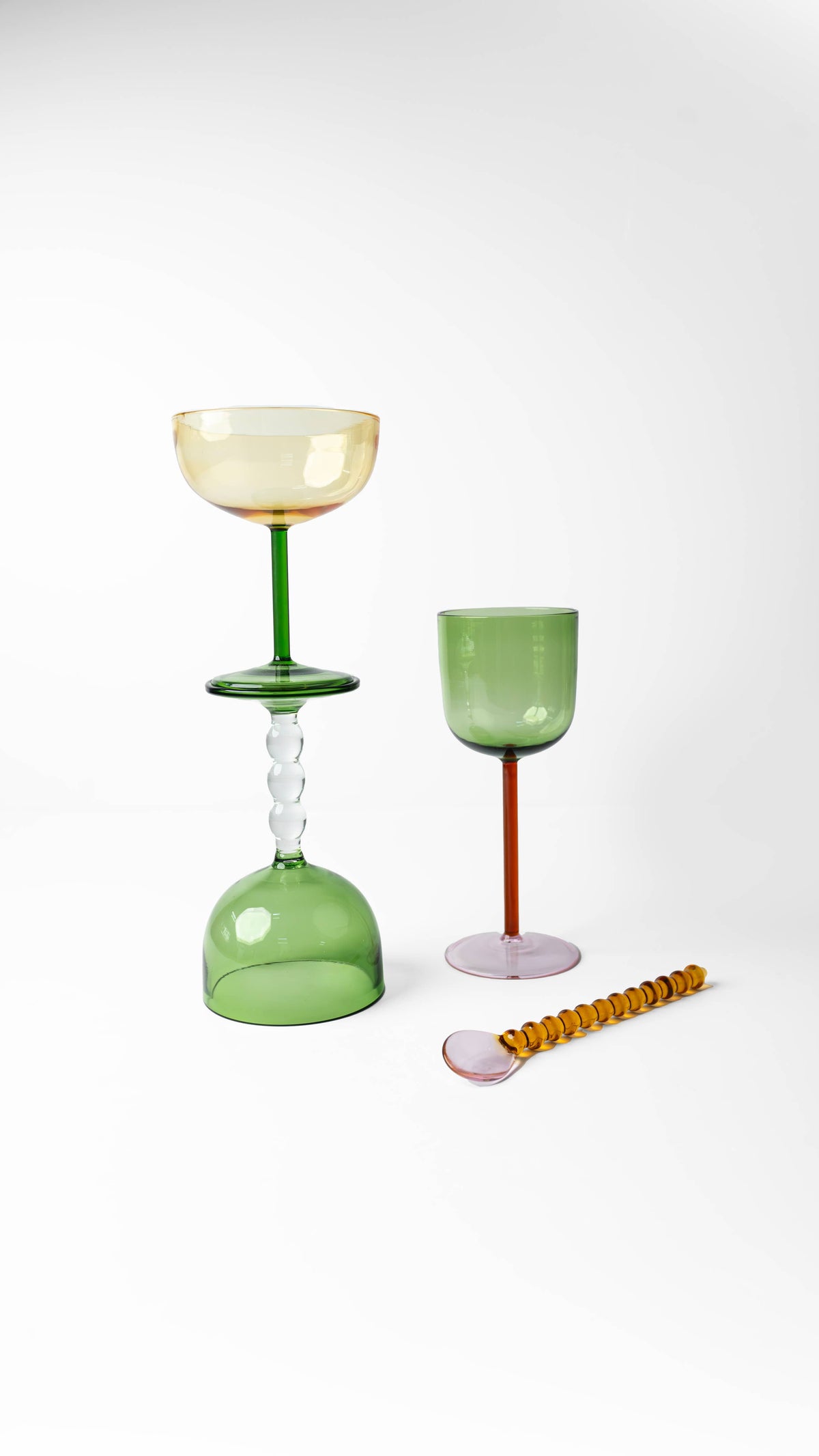 Green Stem Coupe Cocktail Glass | Handcrafted | Set of 2