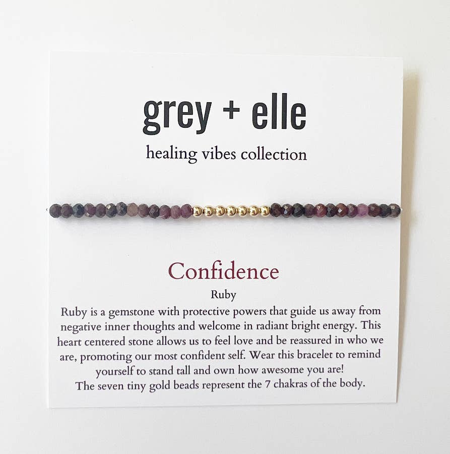 Confidence - Ruby Beaded Stretch Bracelet - grey + elle - Healing Vibes Collection
