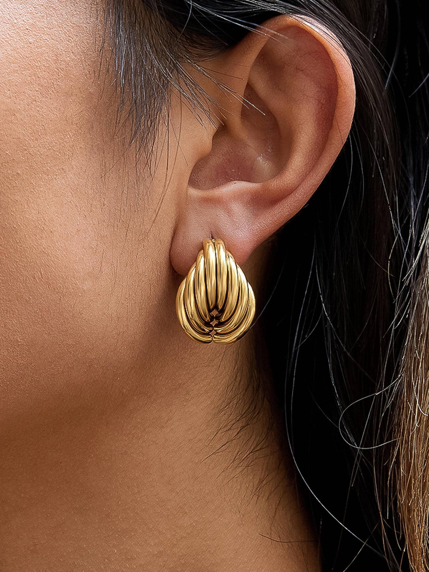 Lysandra 18K Gold Non-Tarnish Layered Teardrop Earrings