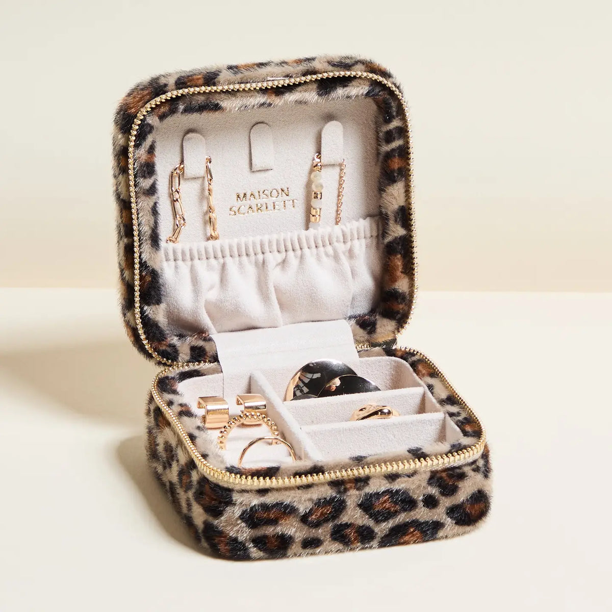 Corinne Faux Fur Travel Jewelry Box - Maison Scarlett