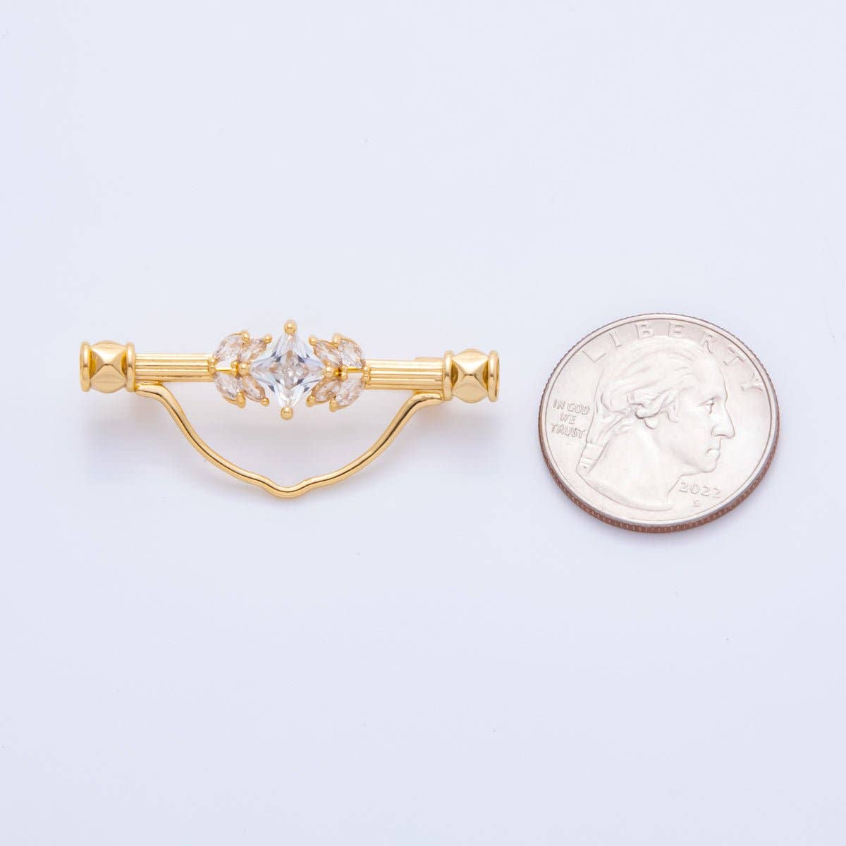 18K Gold Filled 17mm Emerald Green & Clear CZ Triple Vintage Brooch pin Charm Supply | Z-1235 - Z-1237 Aim Eternal -