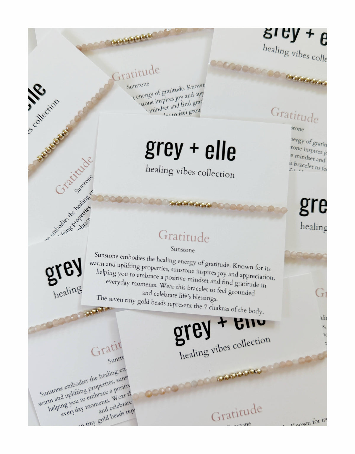 Gratitude - Sunstone Beaded Stretch Bracelet - grey + elle - Healing Vibes Collection