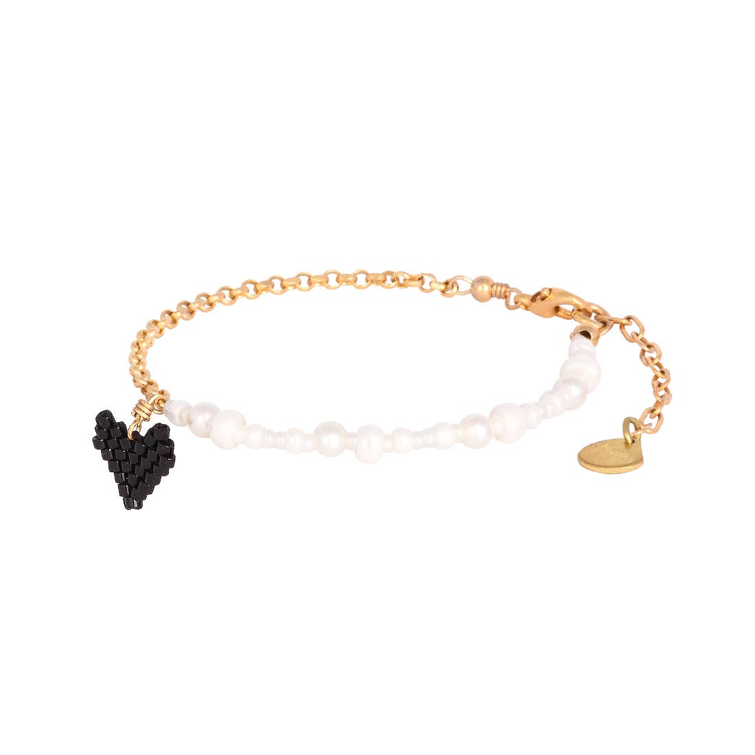 Pearly Heartsy Black Gold Bracelet