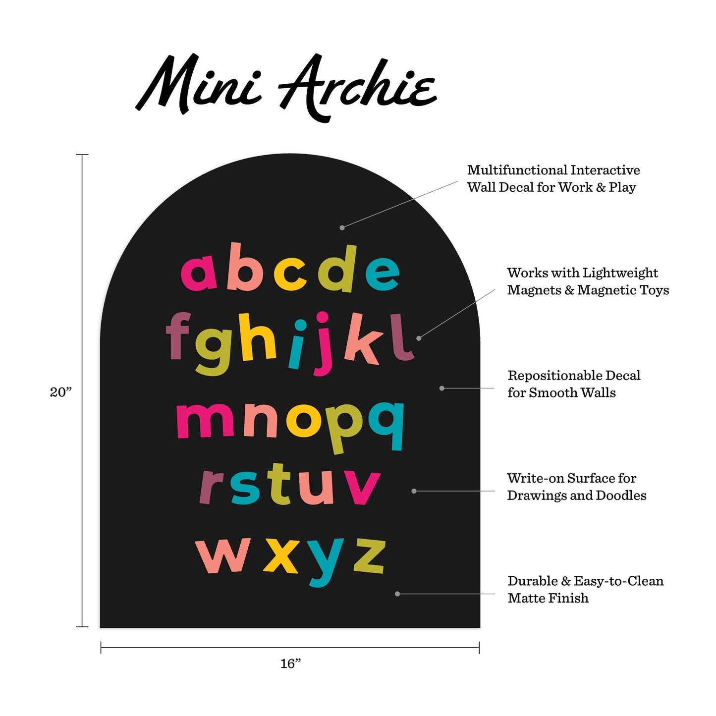 Black Mini Arch Magnetic Wall Decal - The Type Set Co.