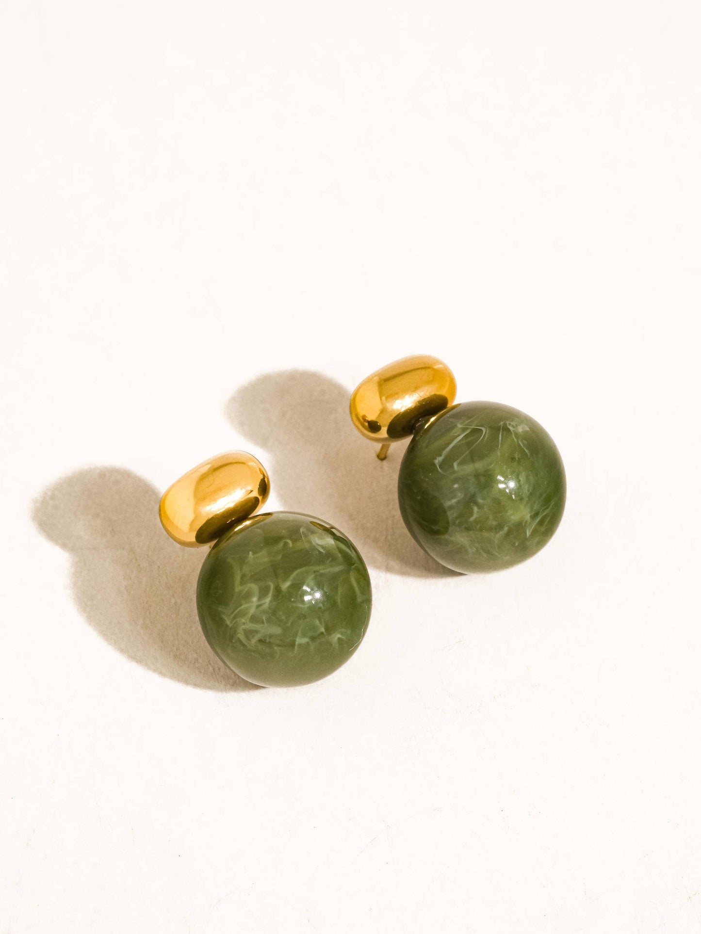 Velisse 18K Gold Non-Tarnish Green Marble Ball Earrings