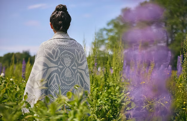 Fog and Cream Merino Wool Throw Blanket - "Silhouette" Bowerbird Studio
