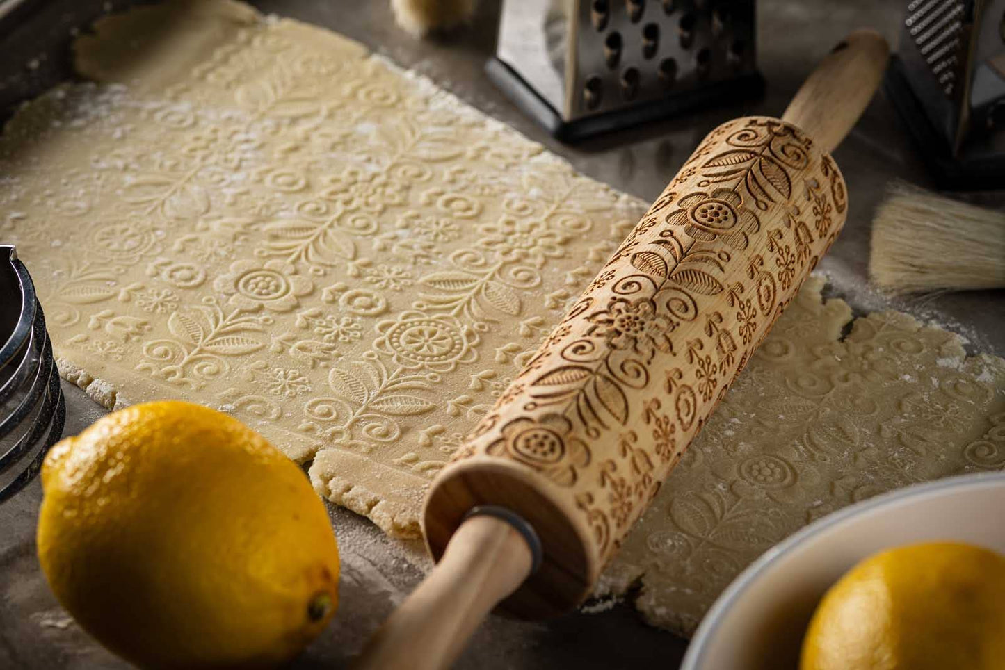 15.25" floral Embossed Rolling Pin