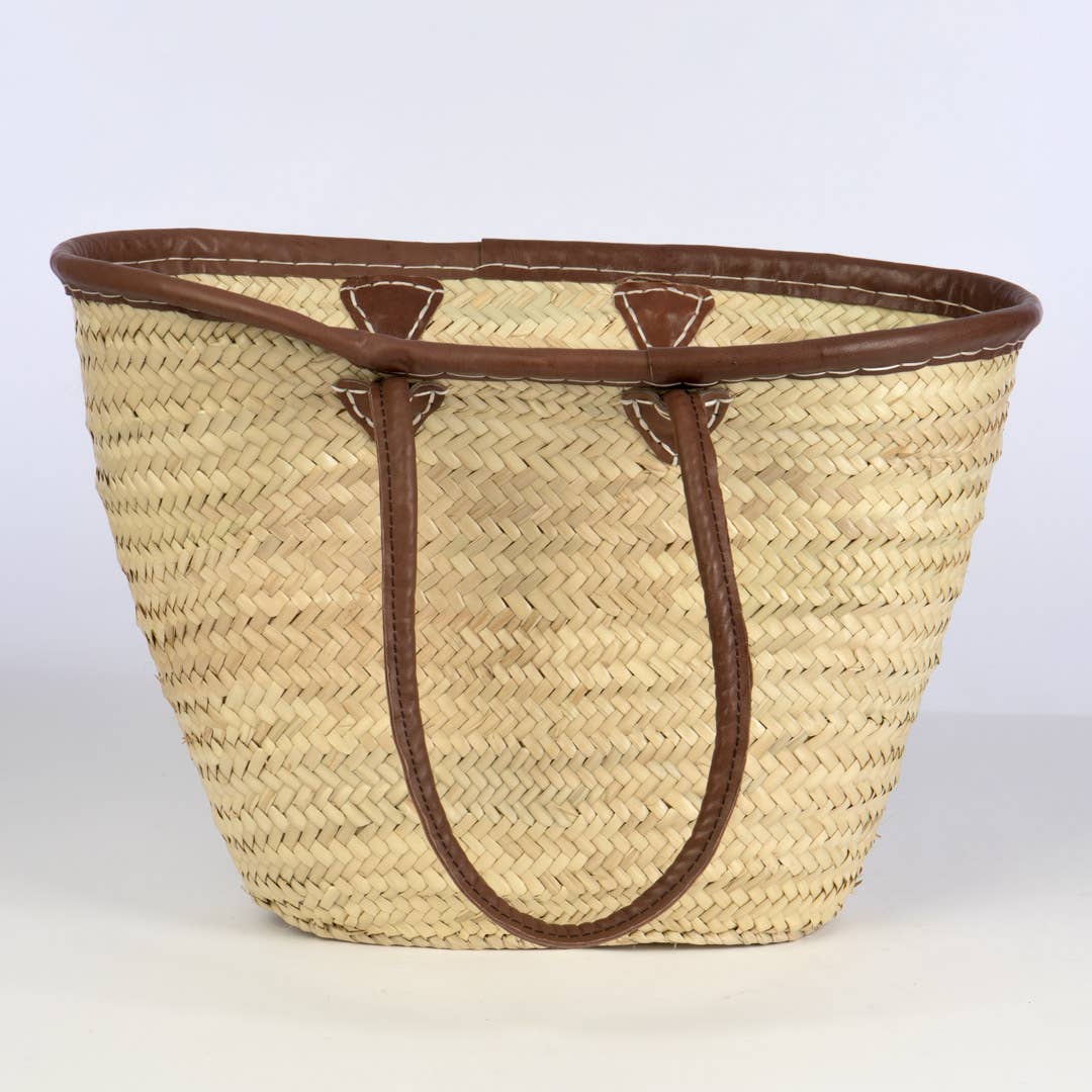 Straw Tote w/ Leather Side Handles and trim 18L Willow Group