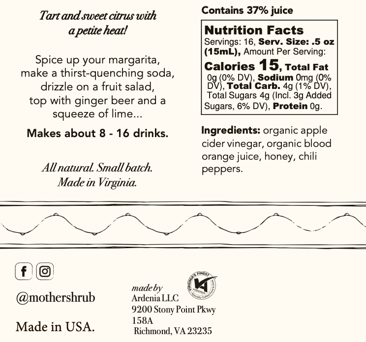 Blood Orange Chili Pepper - MOTHER Shrub