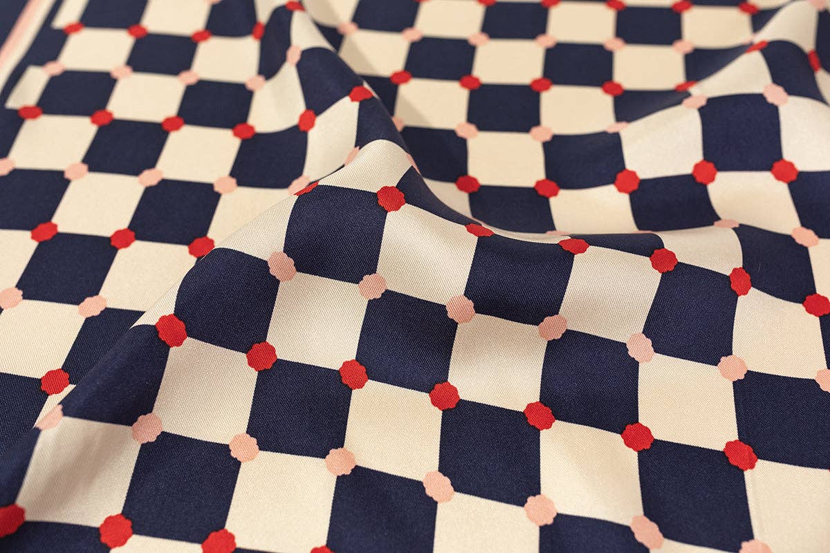 Checkerboard Silk Bandana - Blue - Lost Pattern NYC