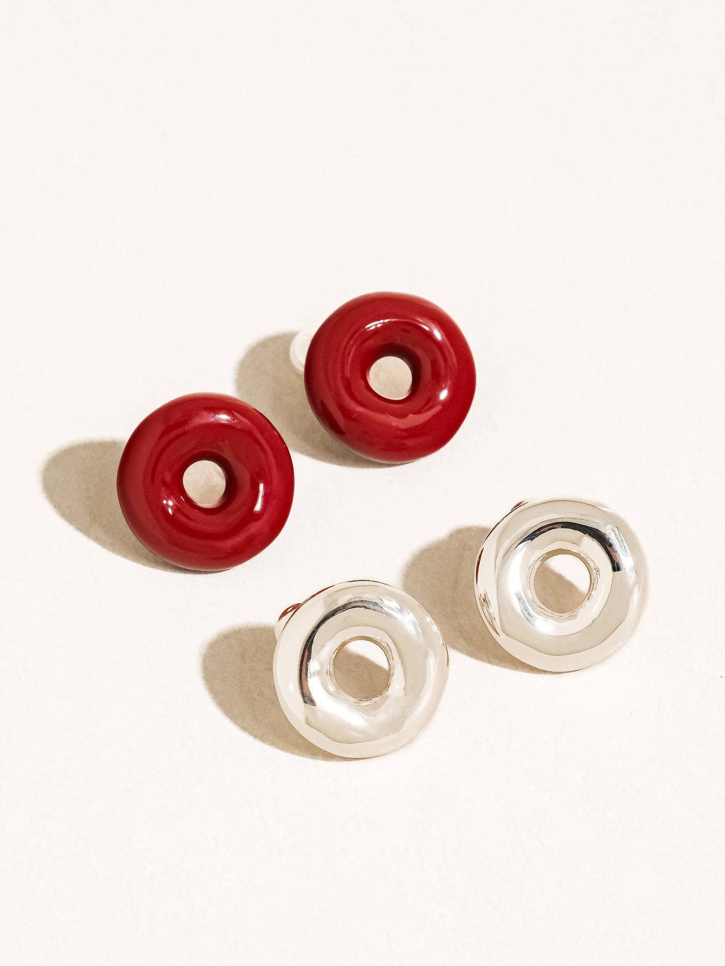 Norma Silver And Red Retro Hollow Stud Earrings