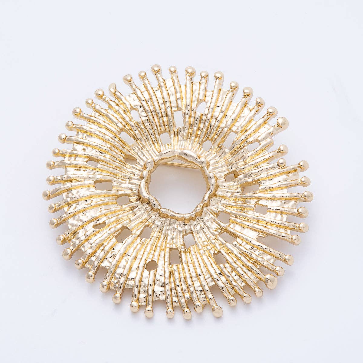 Gold Celestial Hammered Sun Flower Pin Brooch | BH-049 Aim Eternal