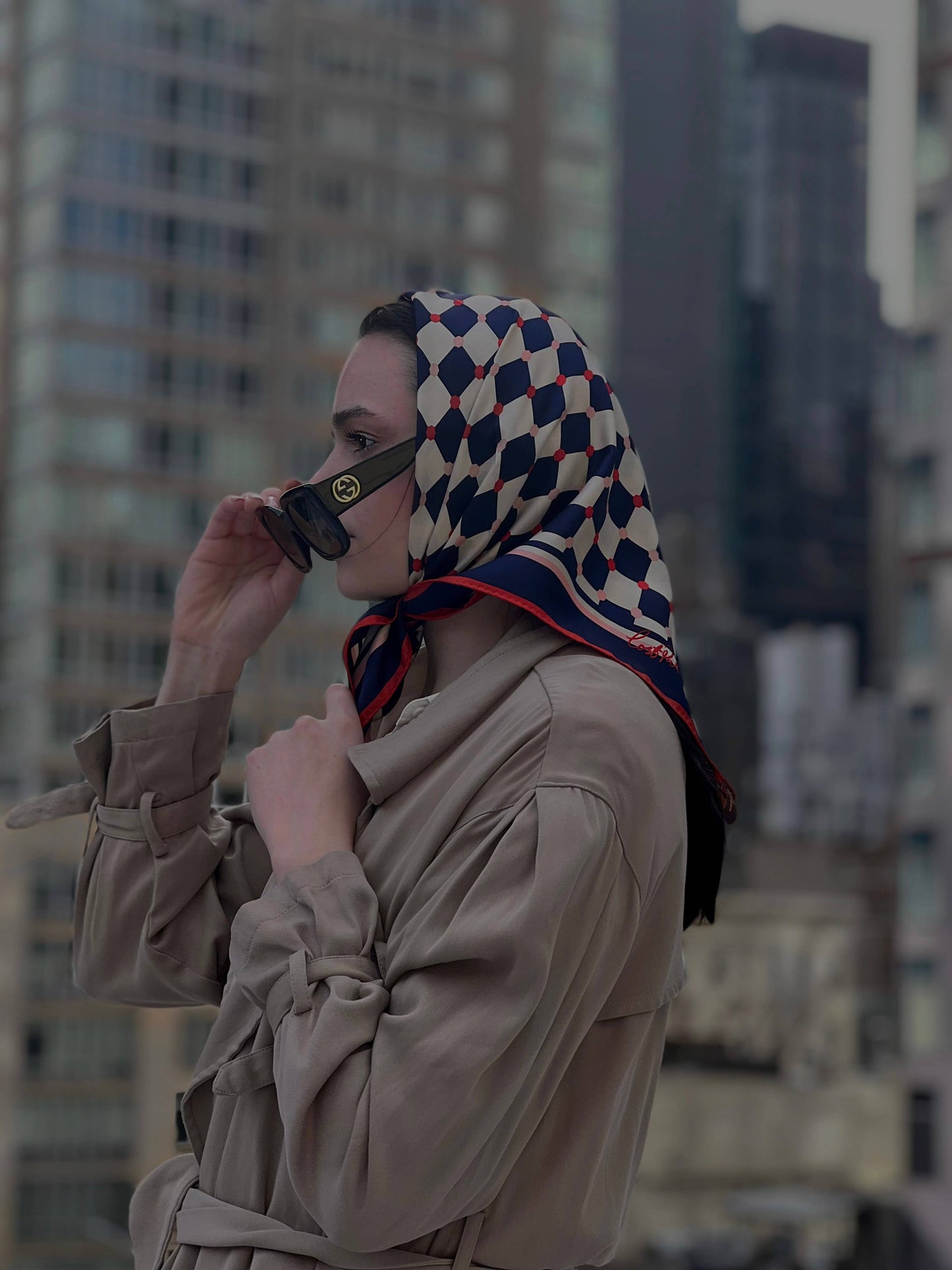Checkerboard Silk Bandana - Blue - Lost Pattern NYC