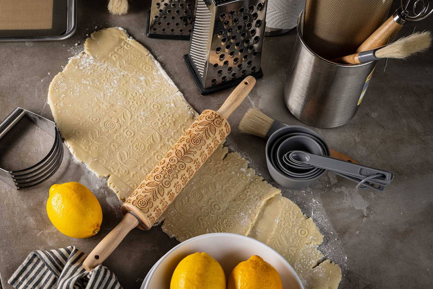 15.25" floral Embossed Rolling Pin