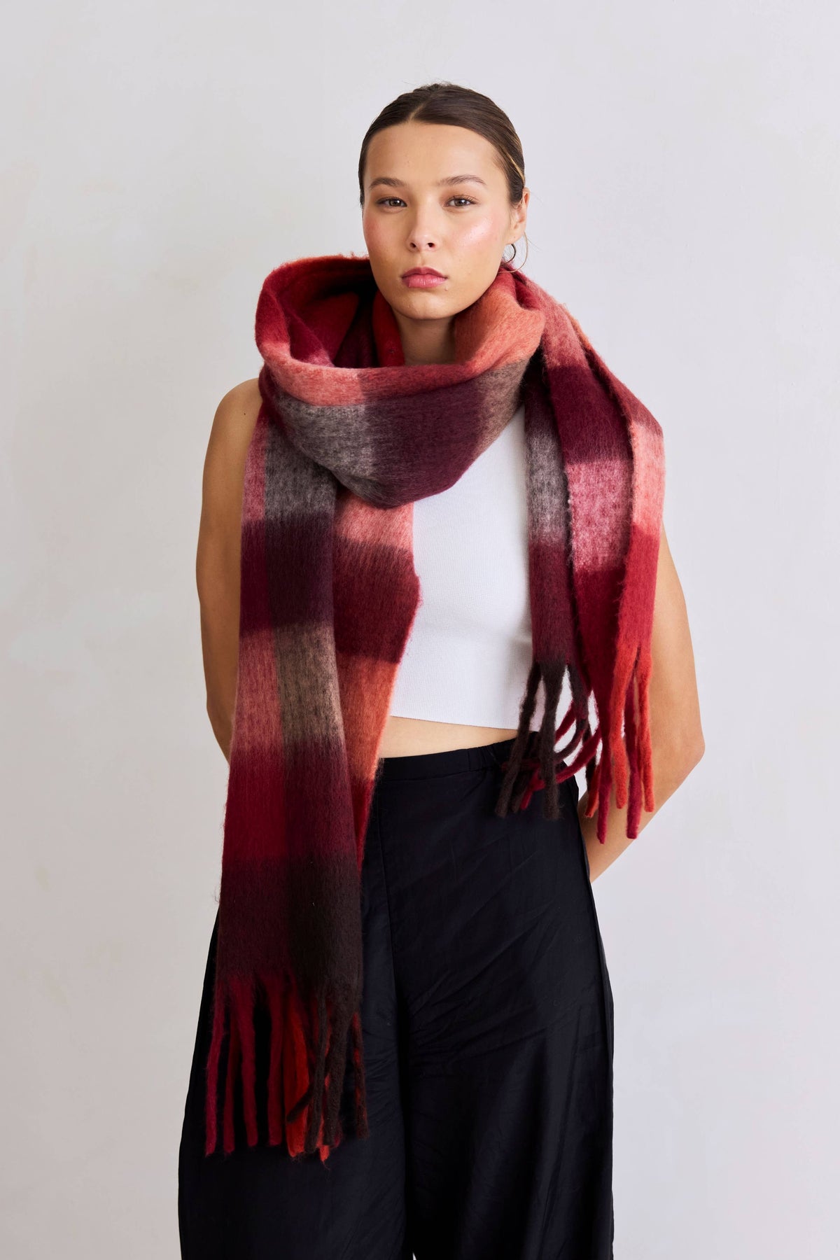 Burgundy check Reykjavik Scarf - Arctic Fox & Co. - North America - The Reykjavik Scarf - 100% Recycled - FW26