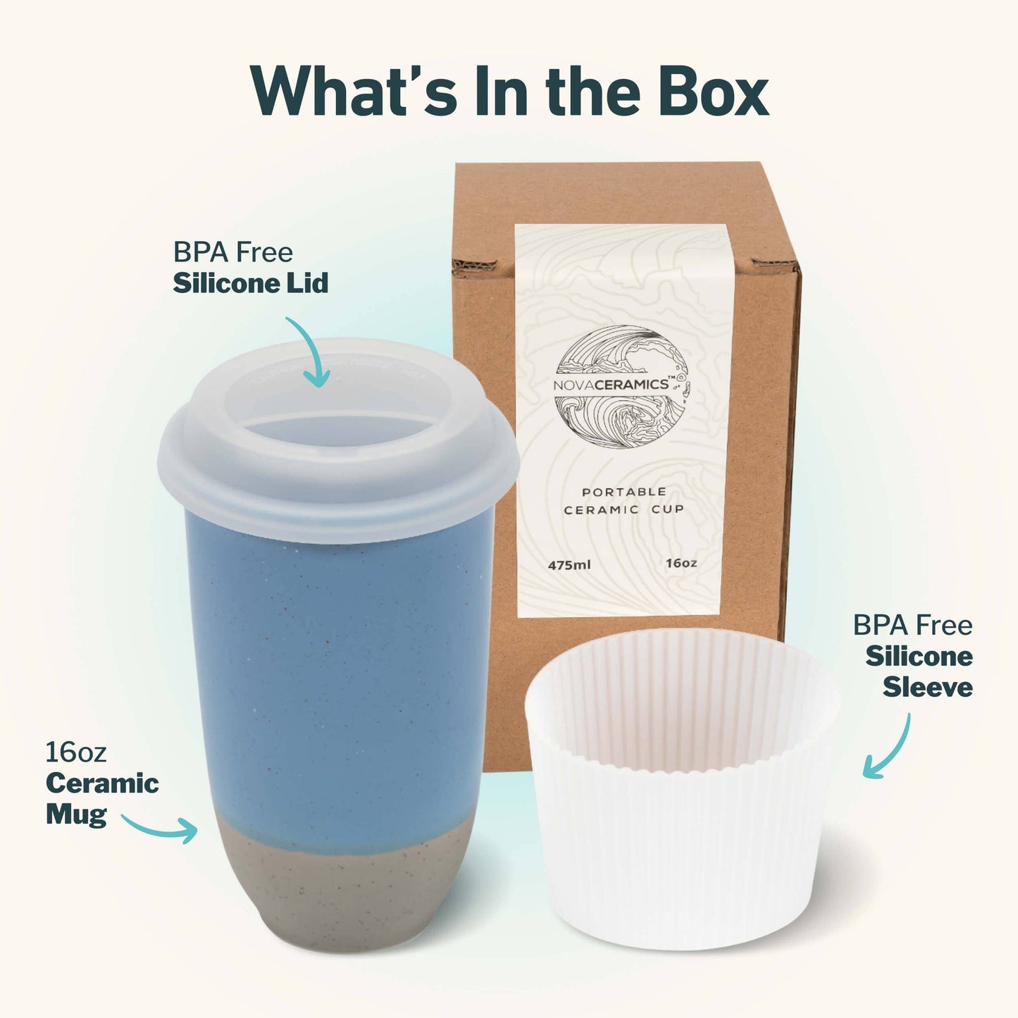 Light Blue Nova Ceramics Travel Mugs - Coastal Drift Ceramic Travel Mug – 16oz Reusable Cup