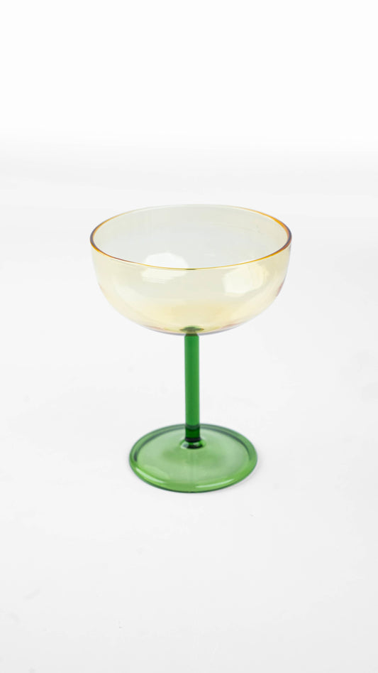 Green Stem Coupe Cocktail Glass | Handcrafted | Set of 2