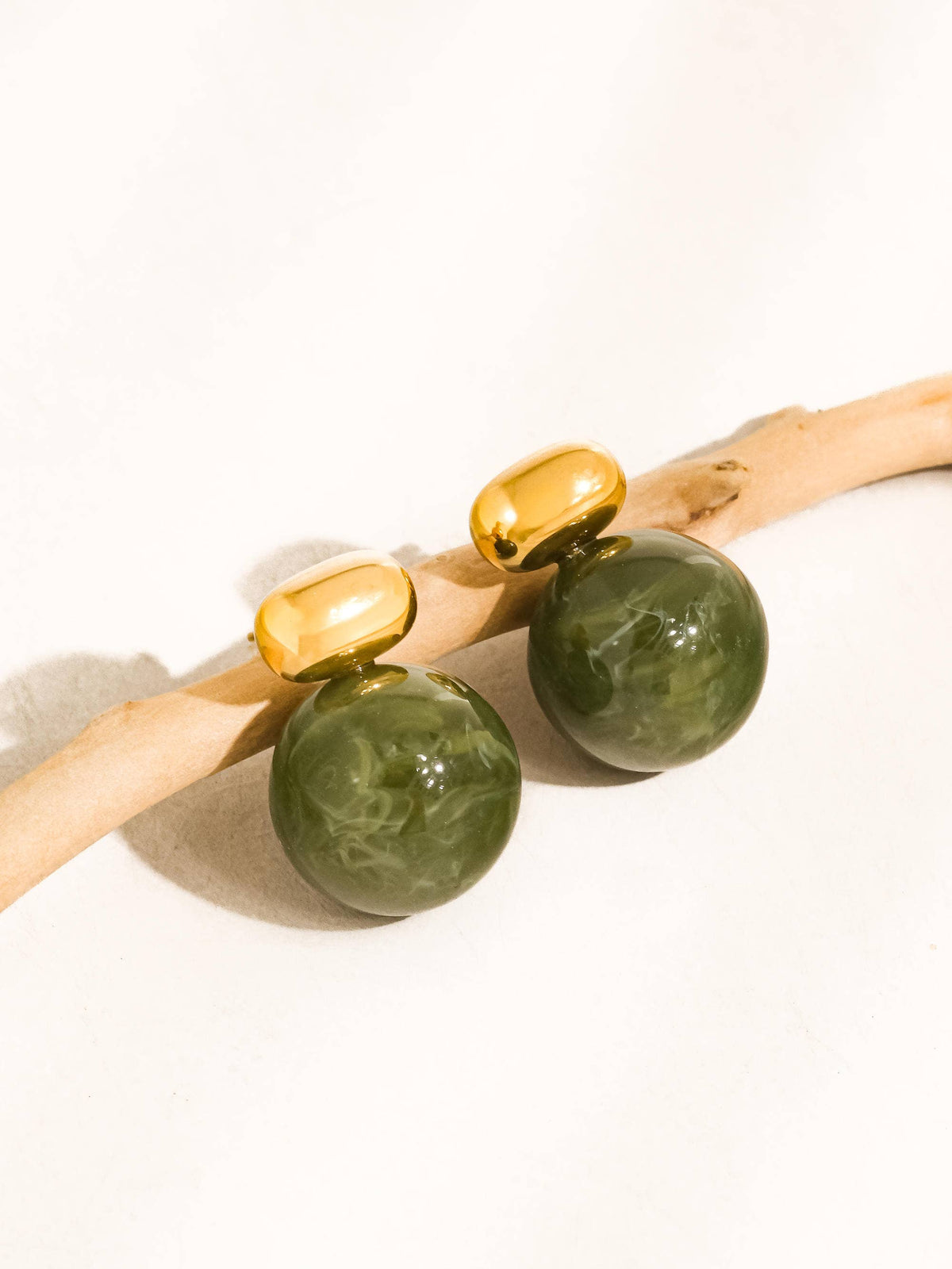 Velisse 18K Gold Non-Tarnish Green Marble Ball Earrings