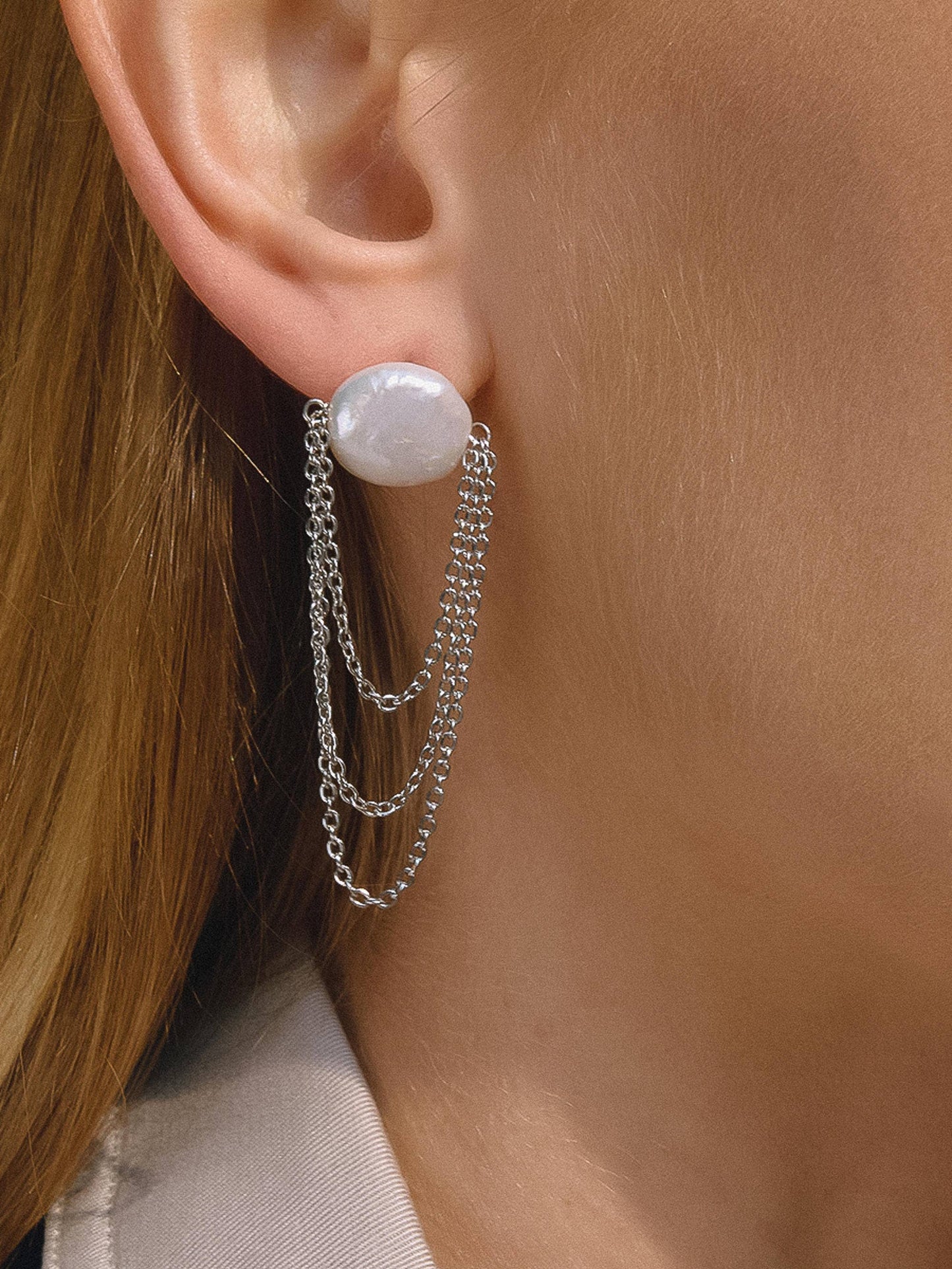 Shynelle 18K Gold Non-Tarnish Baroque Pearl Chain Earrings
