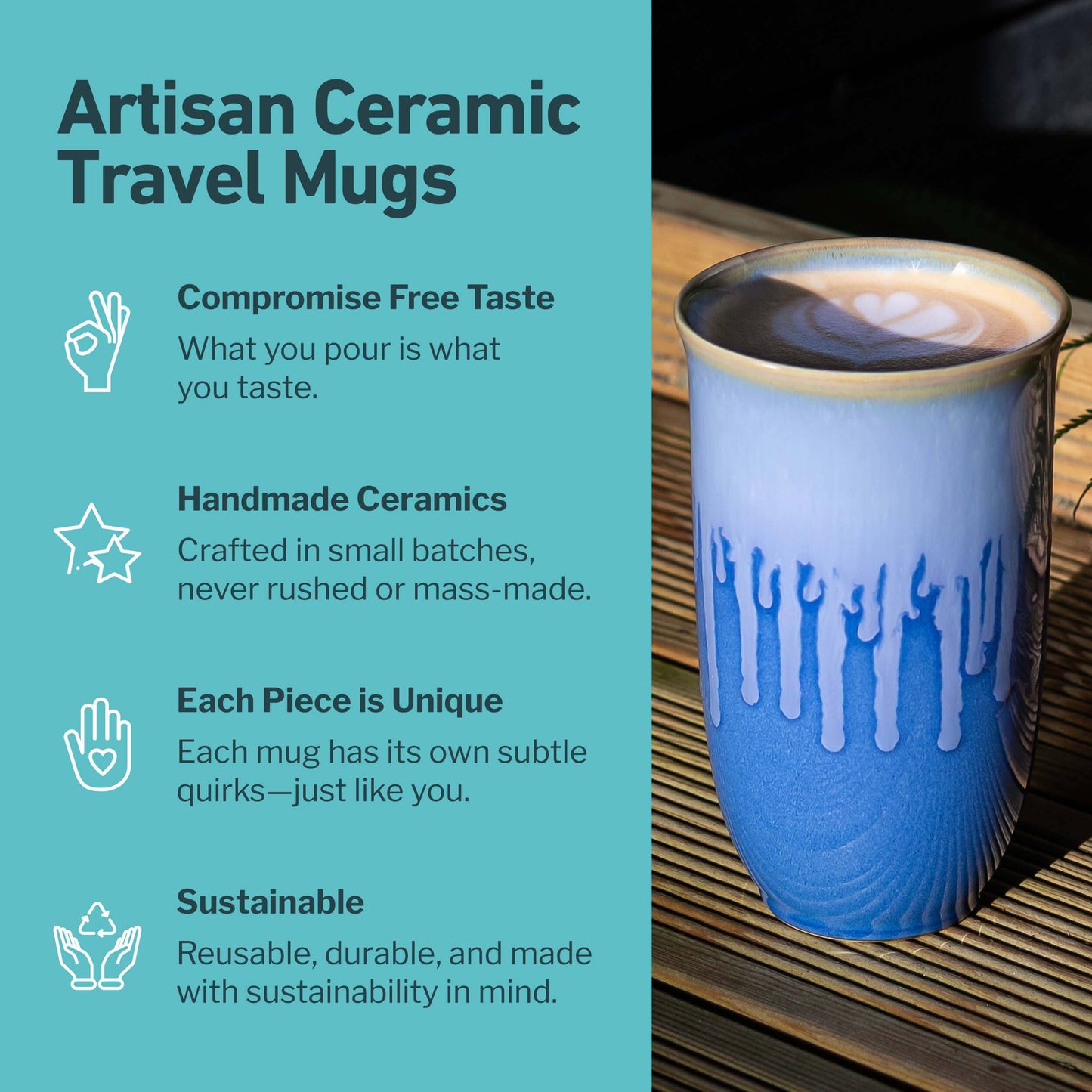 Nova Ceramics Travel Mugs - Neptune Ceramic Travel Mug – 16oz with Lid & Sleeve