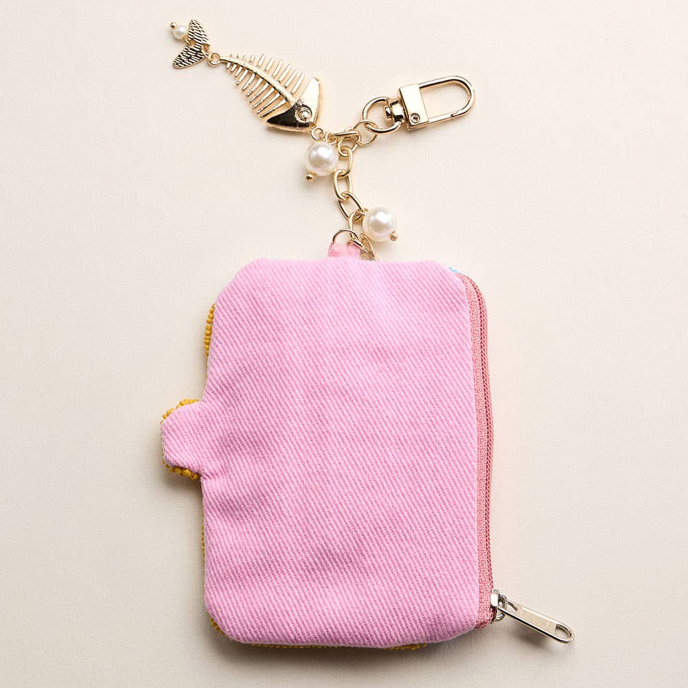 Sensibling Corp. - Fishbone Pearl Charm Keychain Sardine Can Seed Beaded Mini Pouch Bag