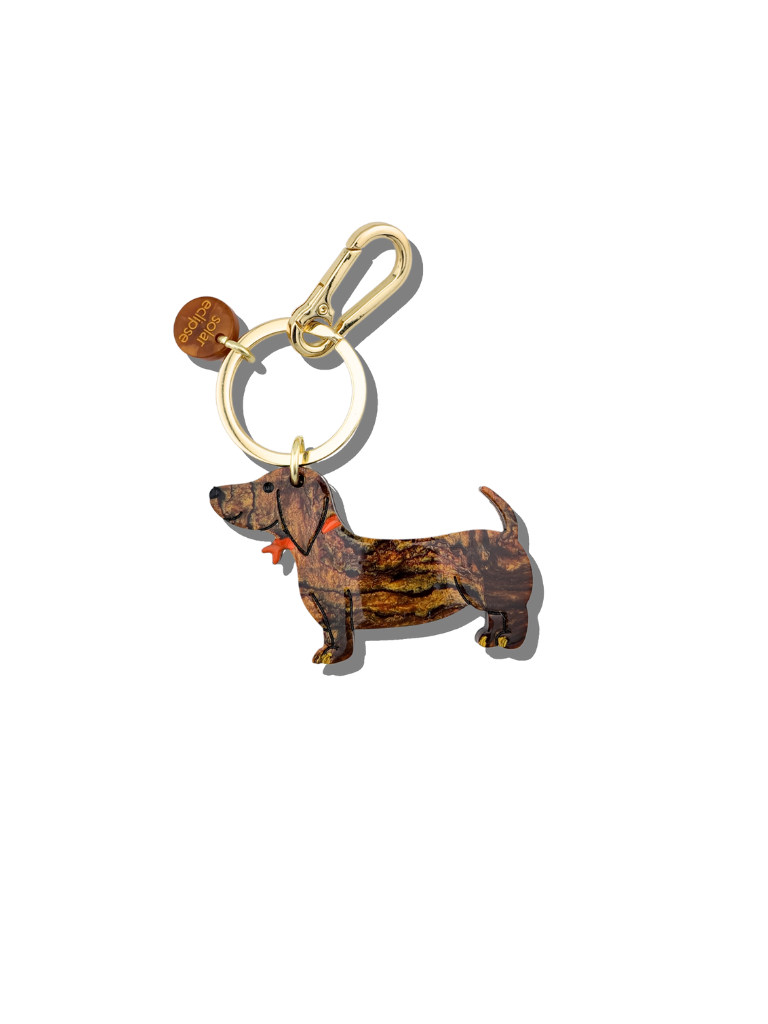 Dachshund Dog Bag Charm + Keychain| Solar Eclipse - Hand-painted