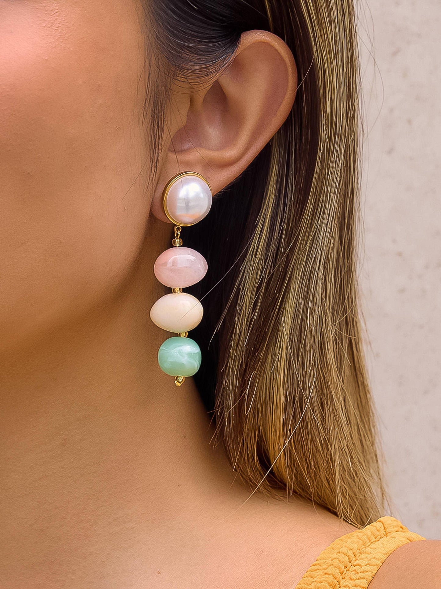 Alani 18K Gold Non-Tarnish Vintage Pastel Beaded Earring