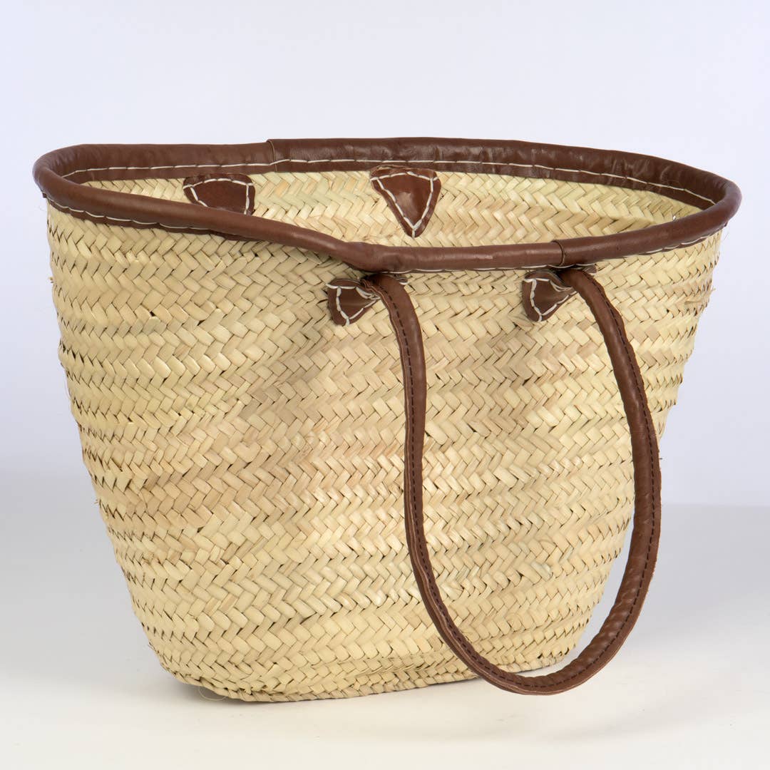 Straw Tote w/ Leather Side Handles and trim 18L Willow Group