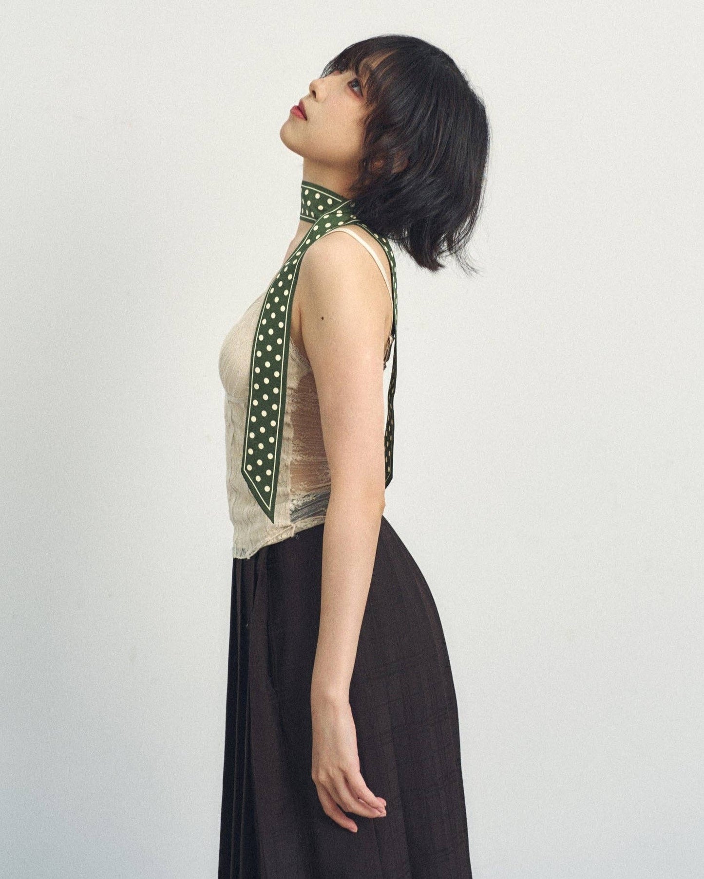Retro Polka Silk Skinny Scarf - Dark Green Lost Pattern NYC