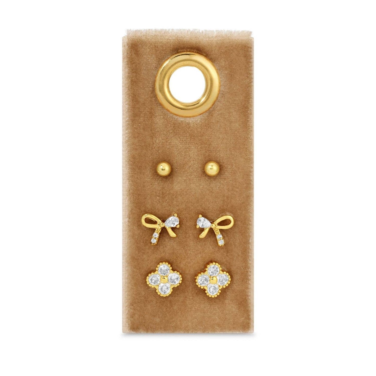 3 Bow Accented Stud Set on Velvet Tag