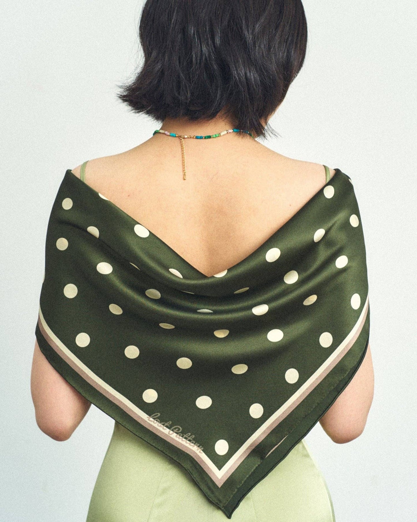 Matcha Polka" Silk Bandana Scarf - Lost Pattern NYC