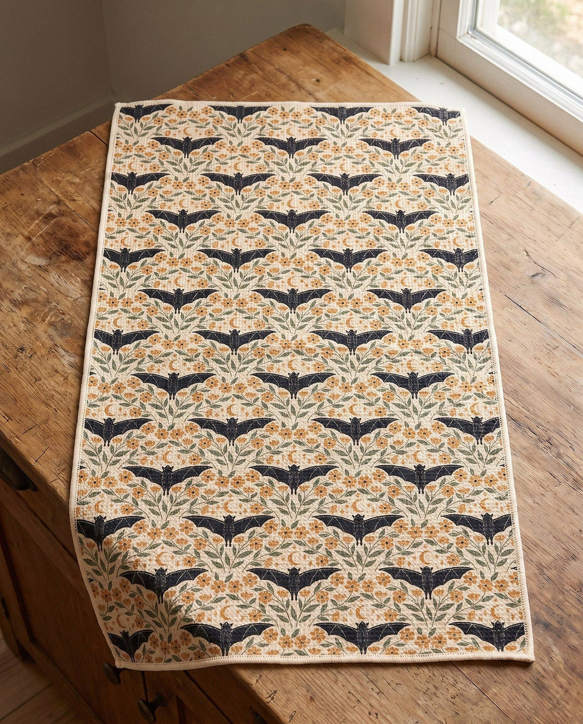 Bats & Blooms Halloween - Kitchen Tea Towel - Trek Light