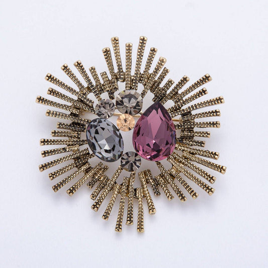 Multi Color Crystal Brooch Celestial Pin | BH-005 Aim Eternal Vintage Antique Gold Mix Shape