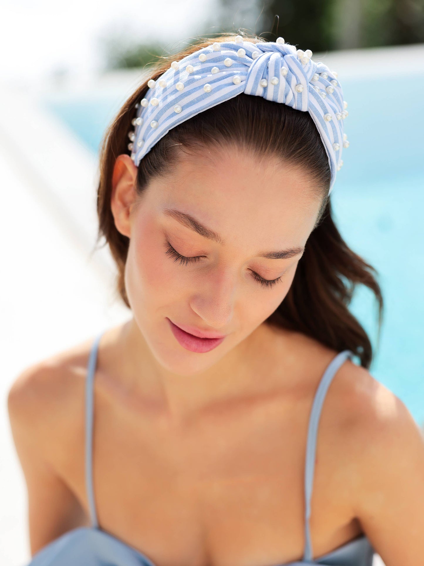 PEARLS AND STRIPES KNOTTED HEADBAND