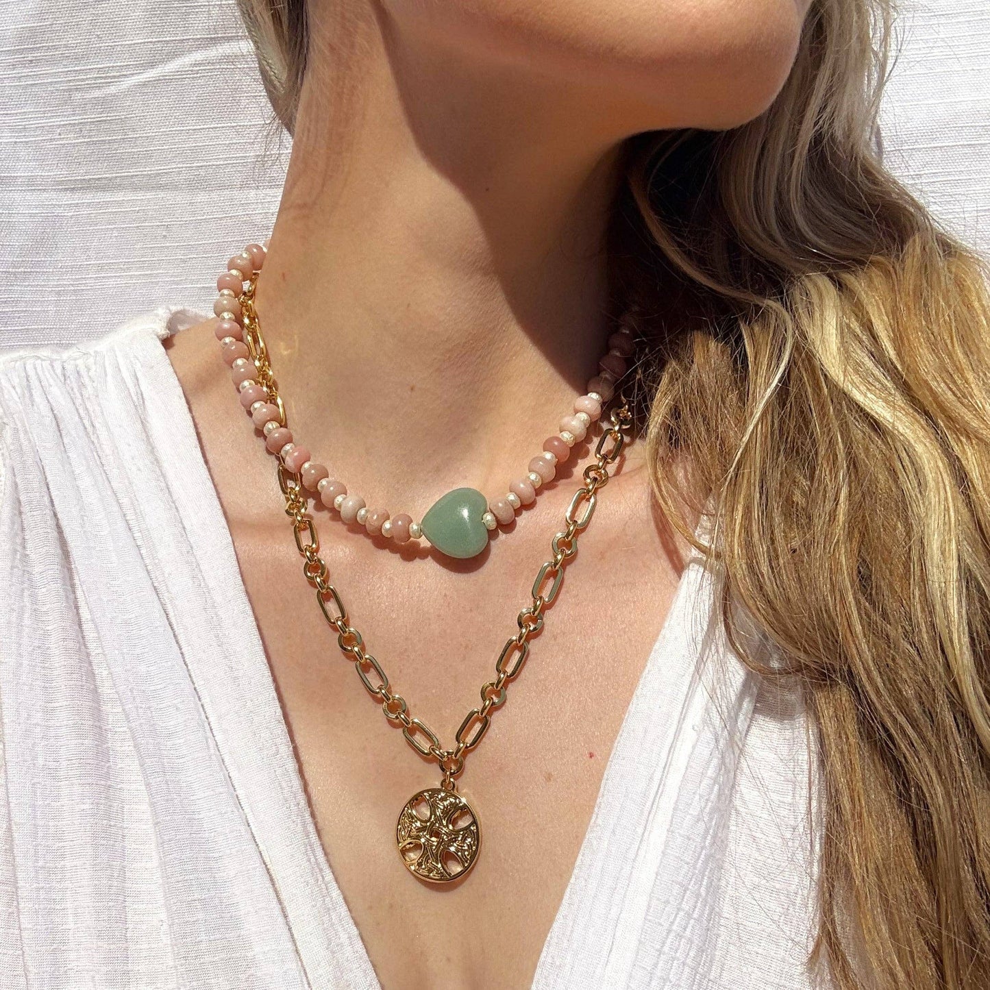 Arden Pink Opal Necklace - Heart Jewelry - Small Batch