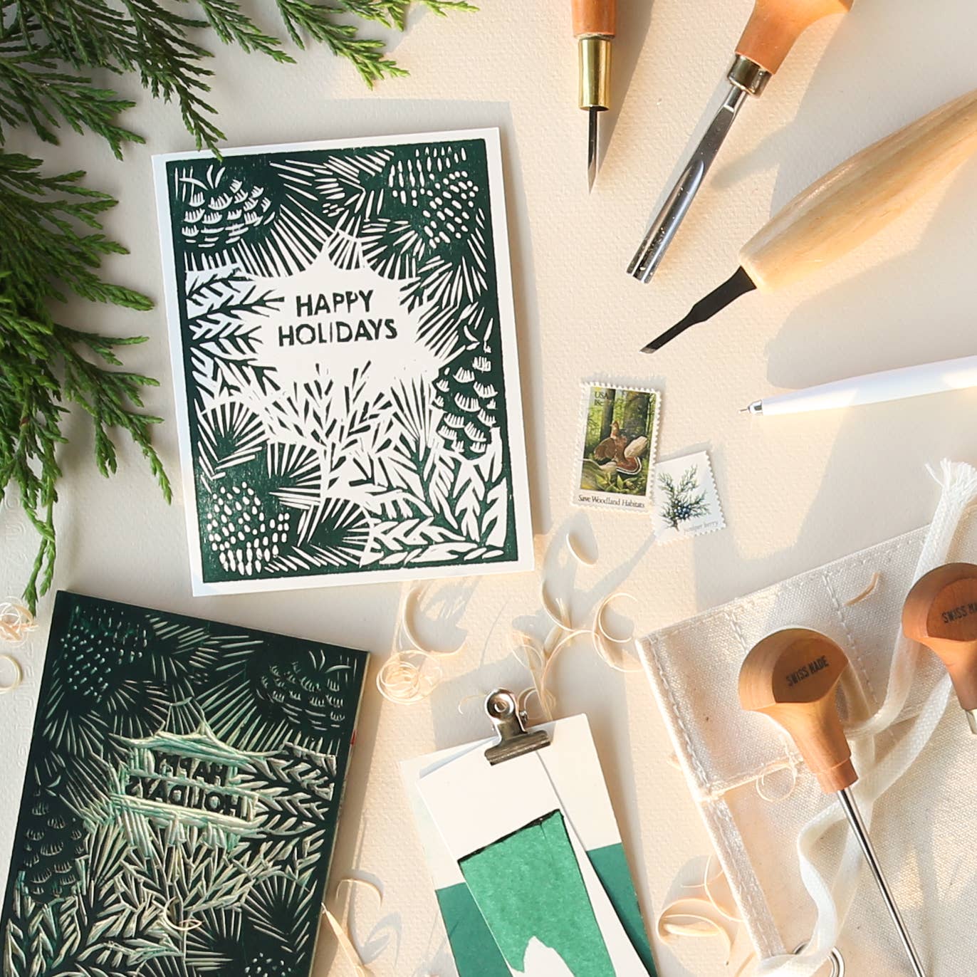 Holiday Greenery Box Card set - Boxed Set of Six