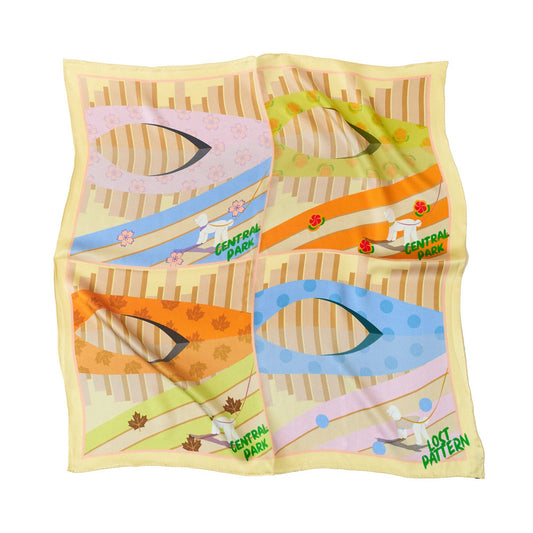 Seasons in the Park Silk Scarf - Yellow - Lost Pattern NYC