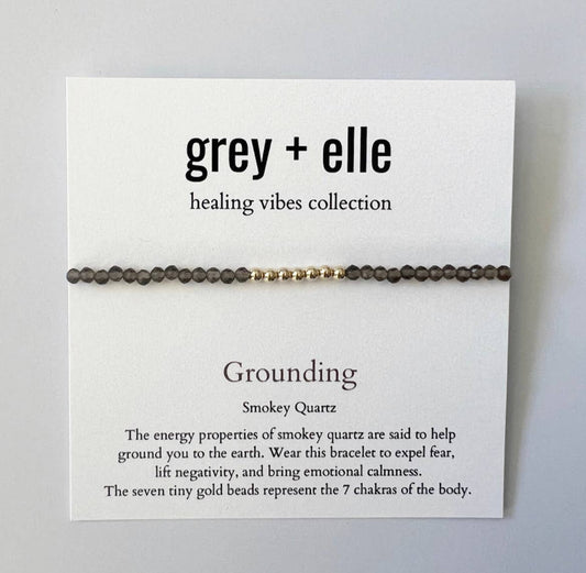 Grounding - Smokey Quartz Beaded Stretch Bracelet - grey + elle - Healing Vibes Collection