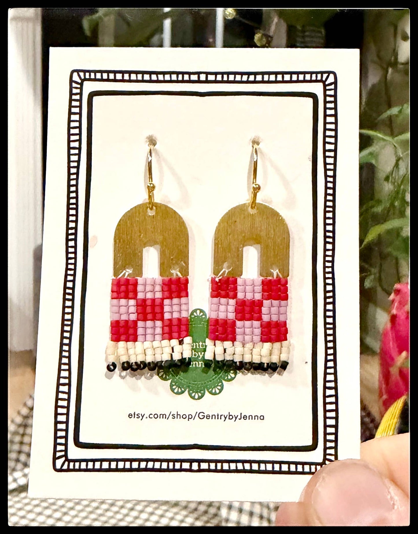 Glass Seed Bead Delica Earring Miyuki Fringe Checkerboard