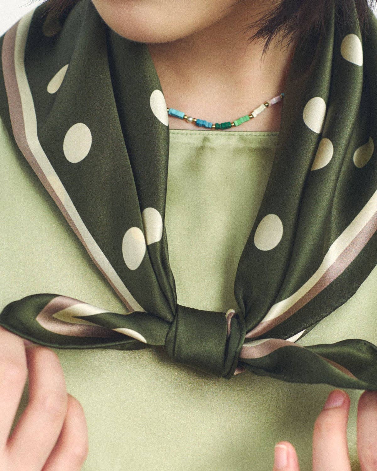 Matcha Polka" Silk Bandana Scarf - Lost Pattern NYC