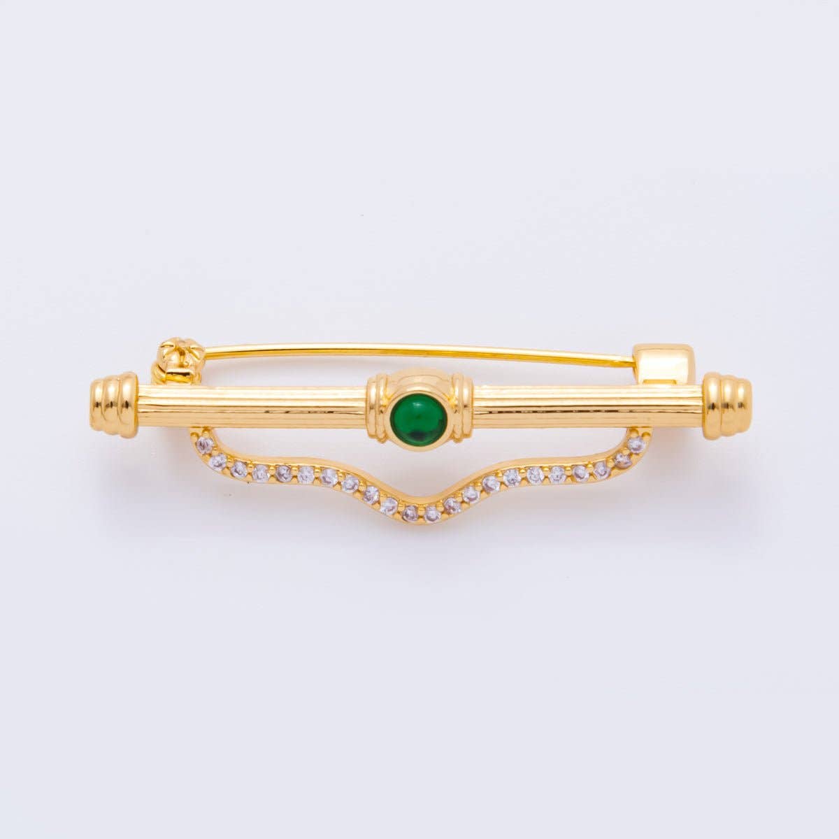 18K Gold Filled 17mm Emerald Green & Clear CZ Triple Vintage Brooch pin Charm Supply | Z-1235 - Z-1237 Aim Eternal -