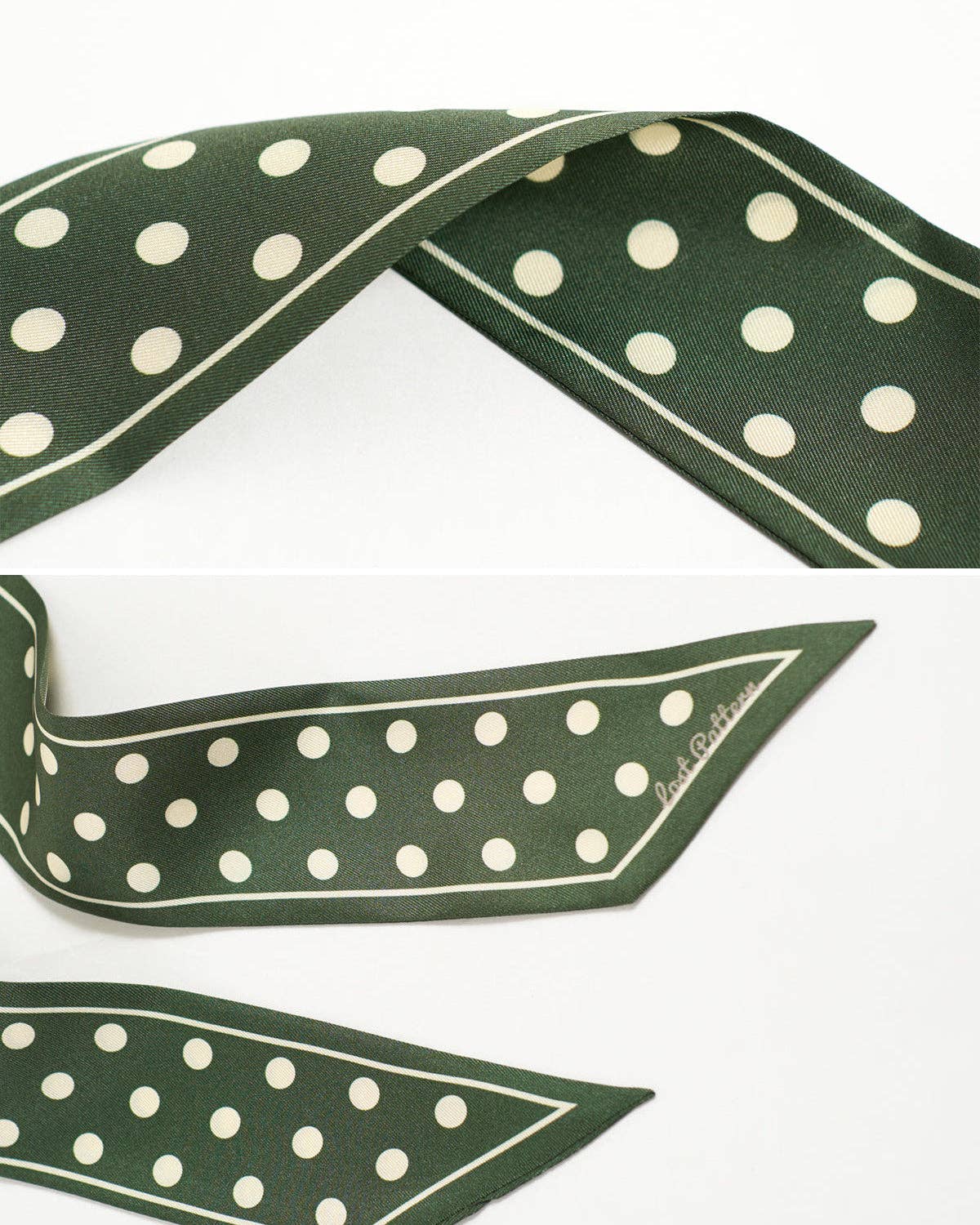 Retro Polka Silk Skinny Scarf - Dark Green Lost Pattern NYC