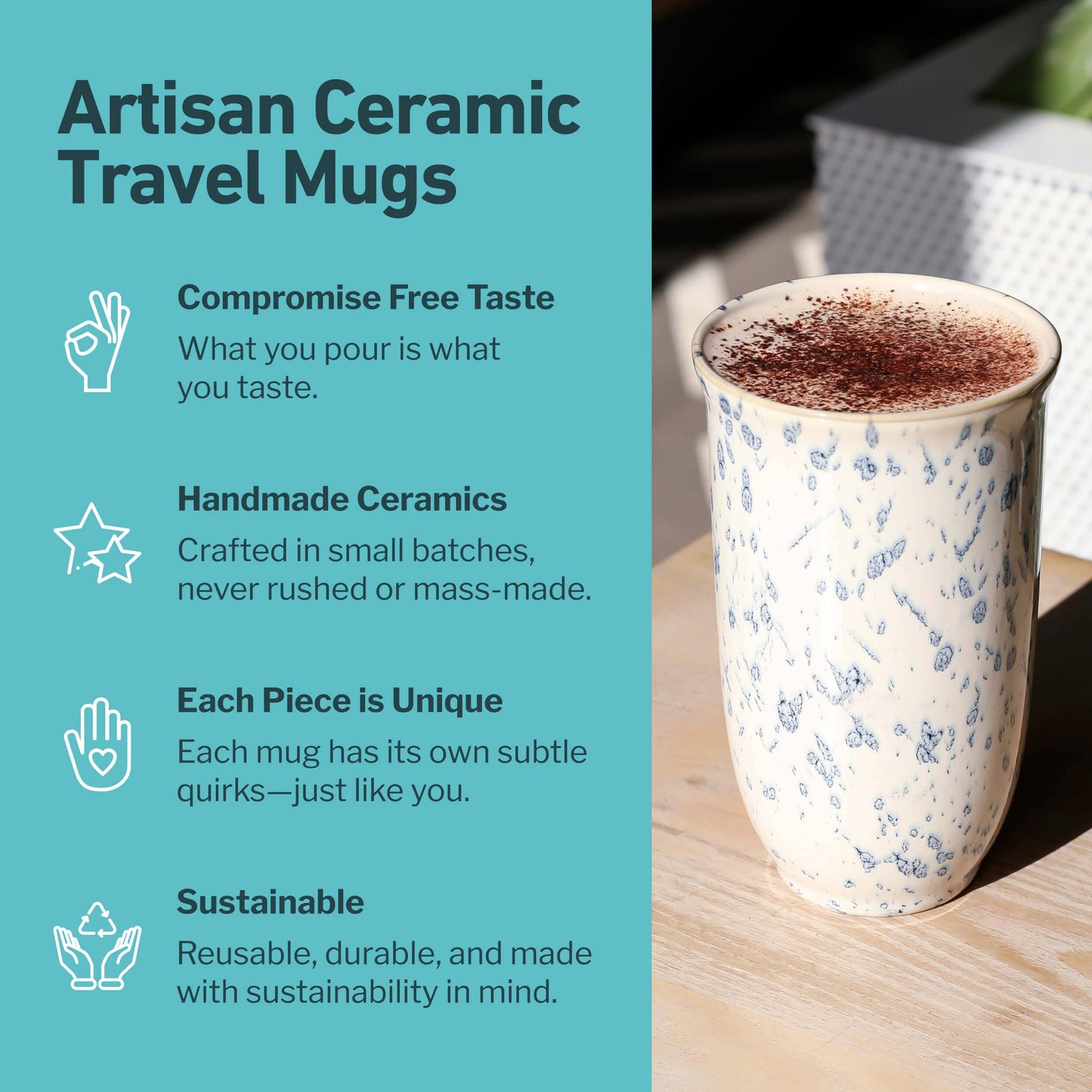 Dot Nova Ceramics Travel Mugs - Ceramic Travel Mug – 16oz with Lid & Sleeve