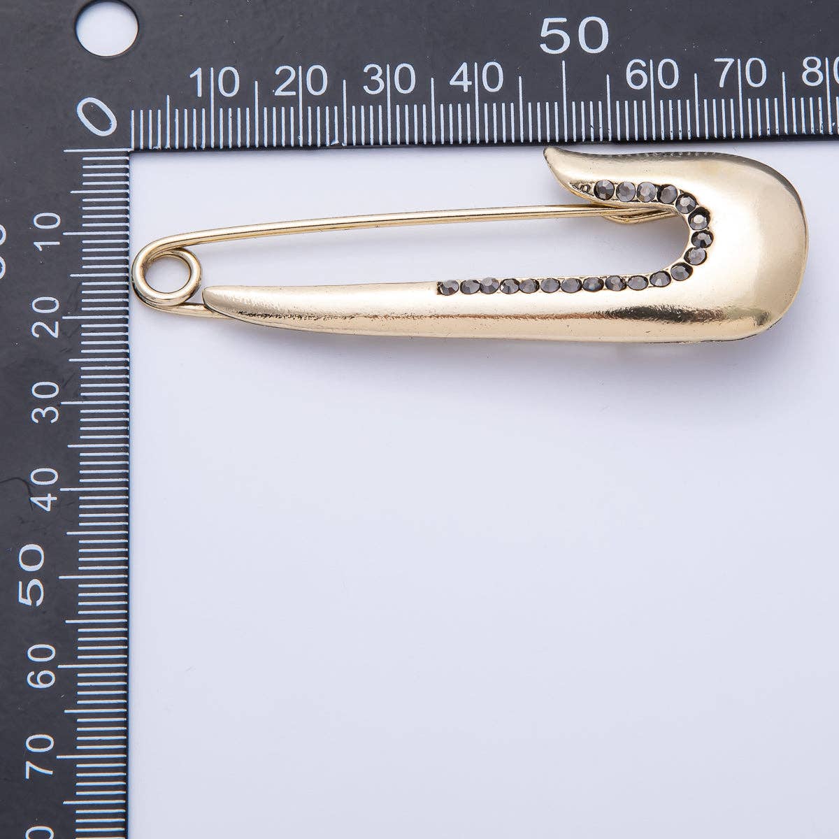 Safety Pin Micro Paved CZ Brooch Pin | BH-023 Aim Eternal - Gold 76mm x 25mm