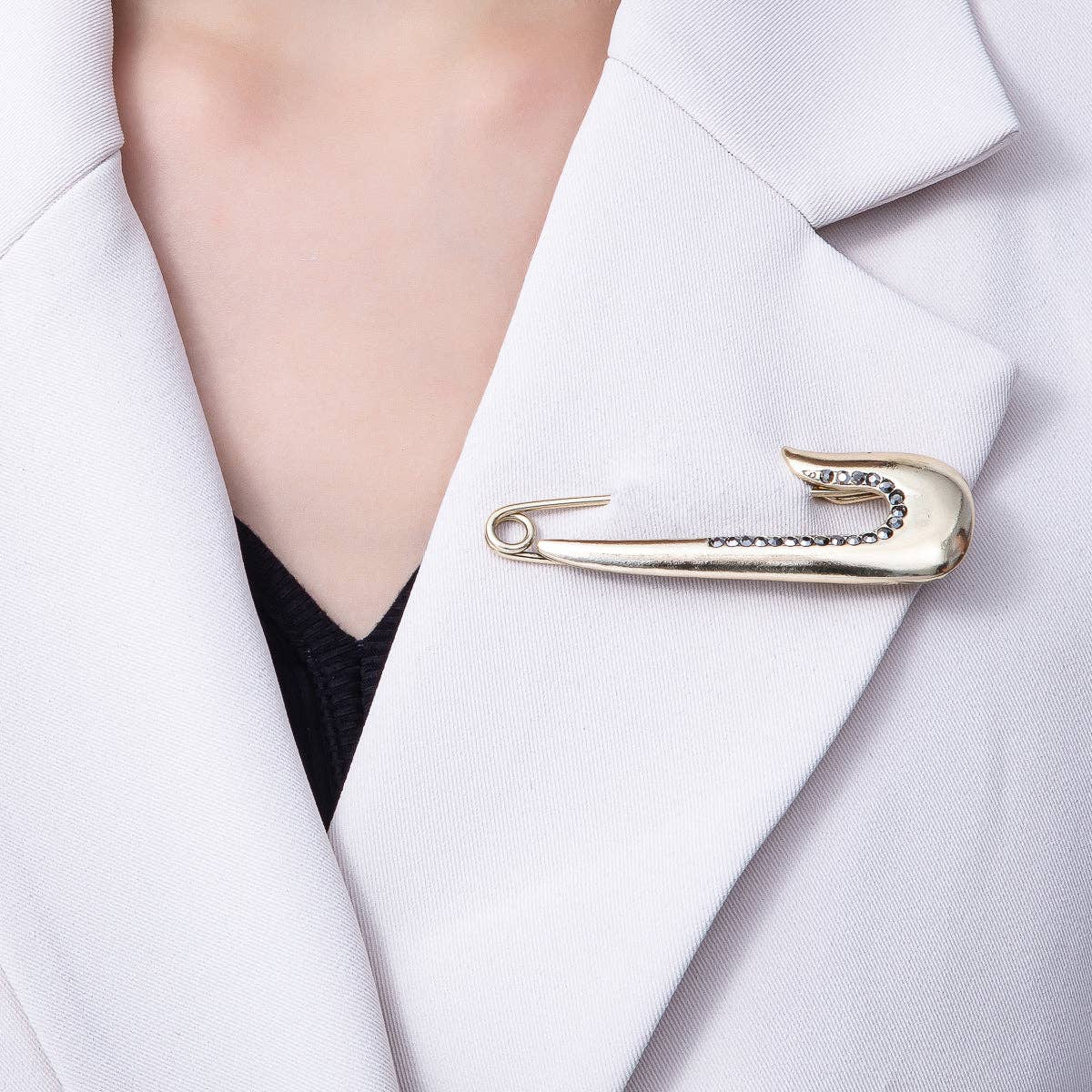 Safety Pin Micro Paved CZ Brooch Pin | BH-023 Aim Eternal - Gold 76mm x 25mm