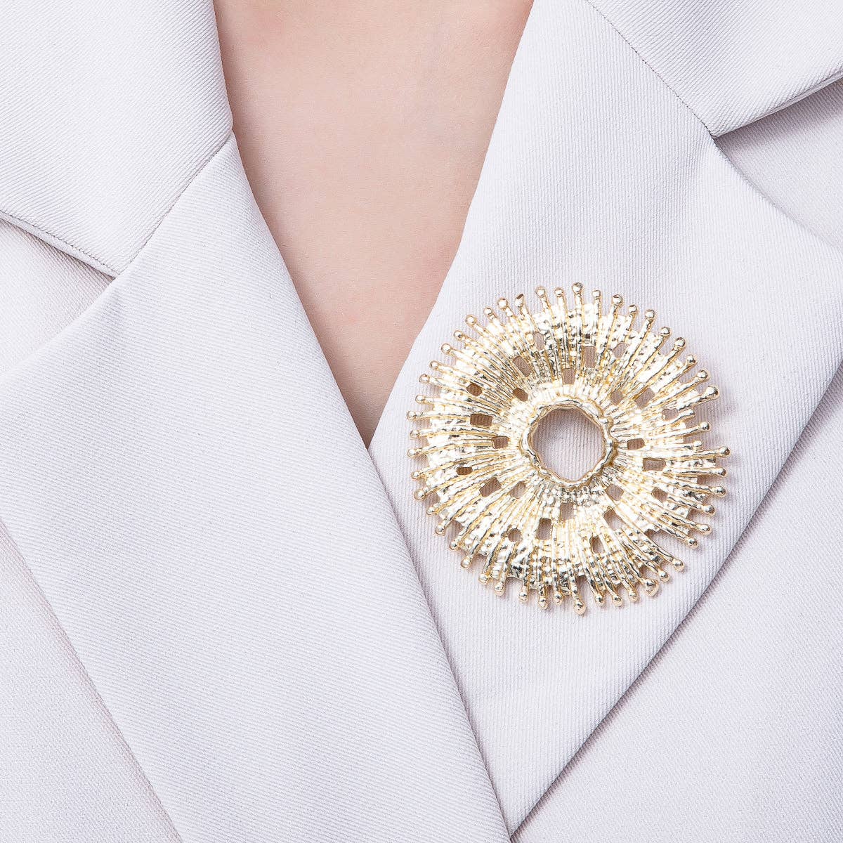 Gold Celestial Hammered Sun Flower Pin Brooch | BH-049 Aim Eternal